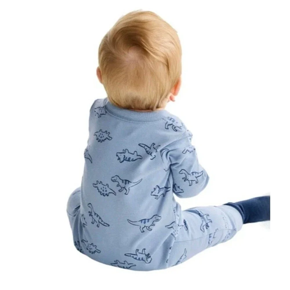 Carter's Baby Boy 2-pack Cotton Snap Jumpsuits Footies Blue Dinosaur Print 12M